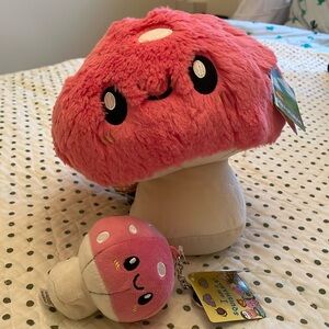 Mini squishable Pink mushroom with micro, matching keychain both new with tags